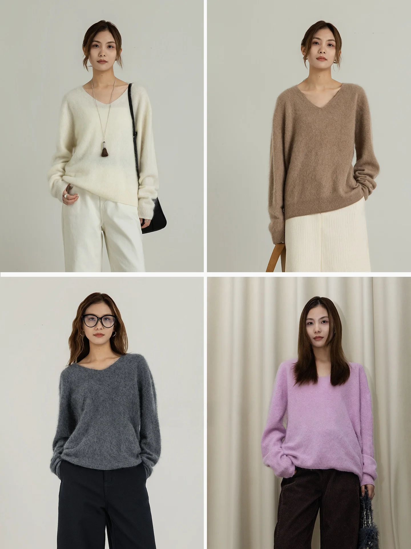 

Весенний женский коричневый топ из шерсти и кашемира с V-образным вырезом, геометрическим узором, мягкий, повседневный, свободного кроя, теплый, с длинными рукавами