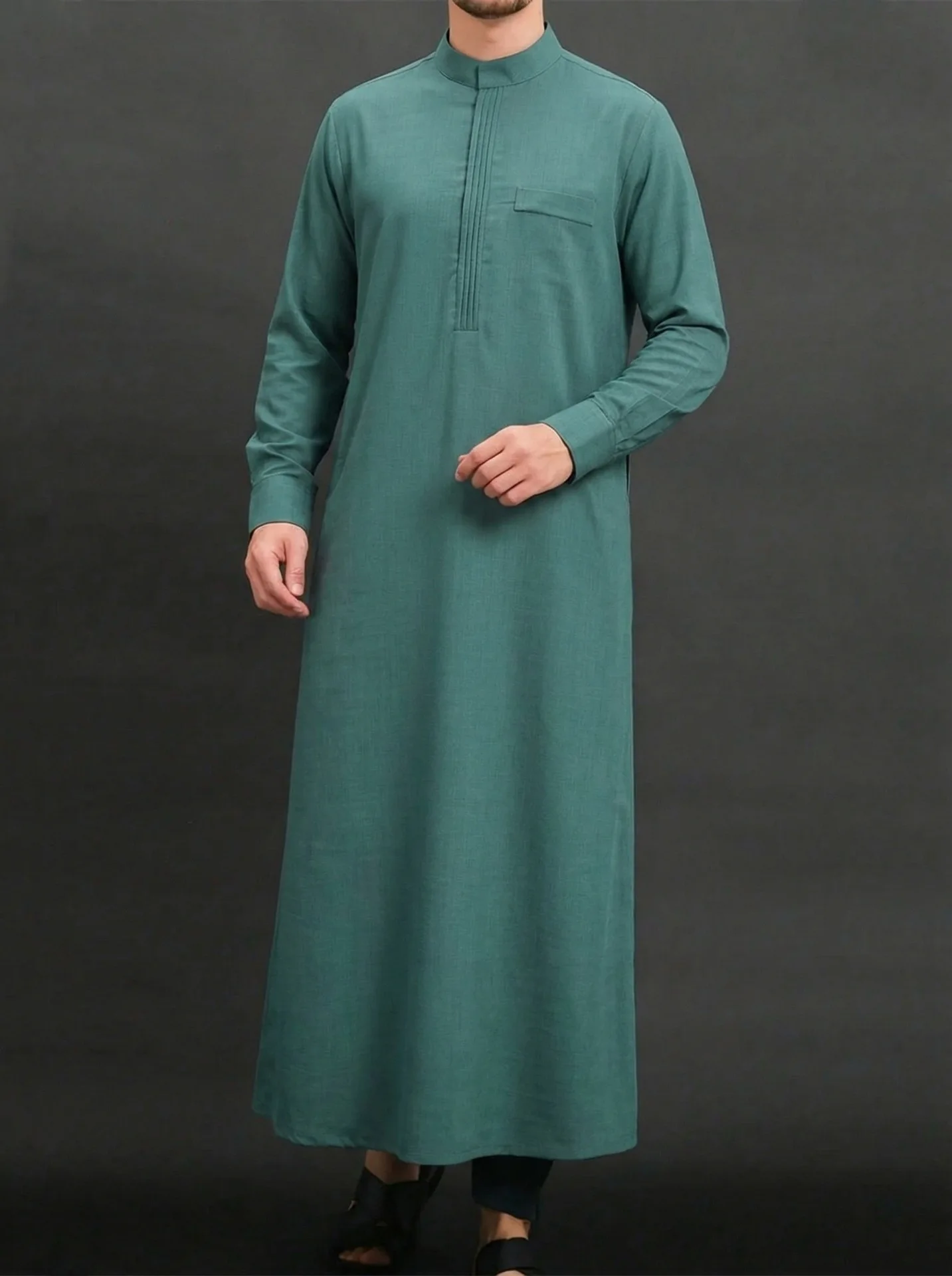 

Turkey Dubai Muslim Men Kaftan Robe Solid Color Loose Small Stand Collar Design Thobe 927-104 Ramadan Dubai Luxury Islam Elegant