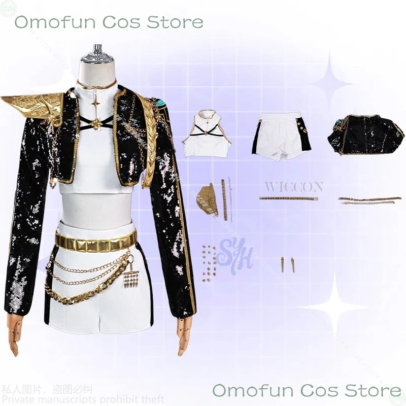 

Взрослый Косплей Kpop Demon HUnters Косплей Huntrx Золотой Черный Сценический Идол Блестящая Униформа Парик Руми Мира Зои Сексуальный Костюм Хэллоуин