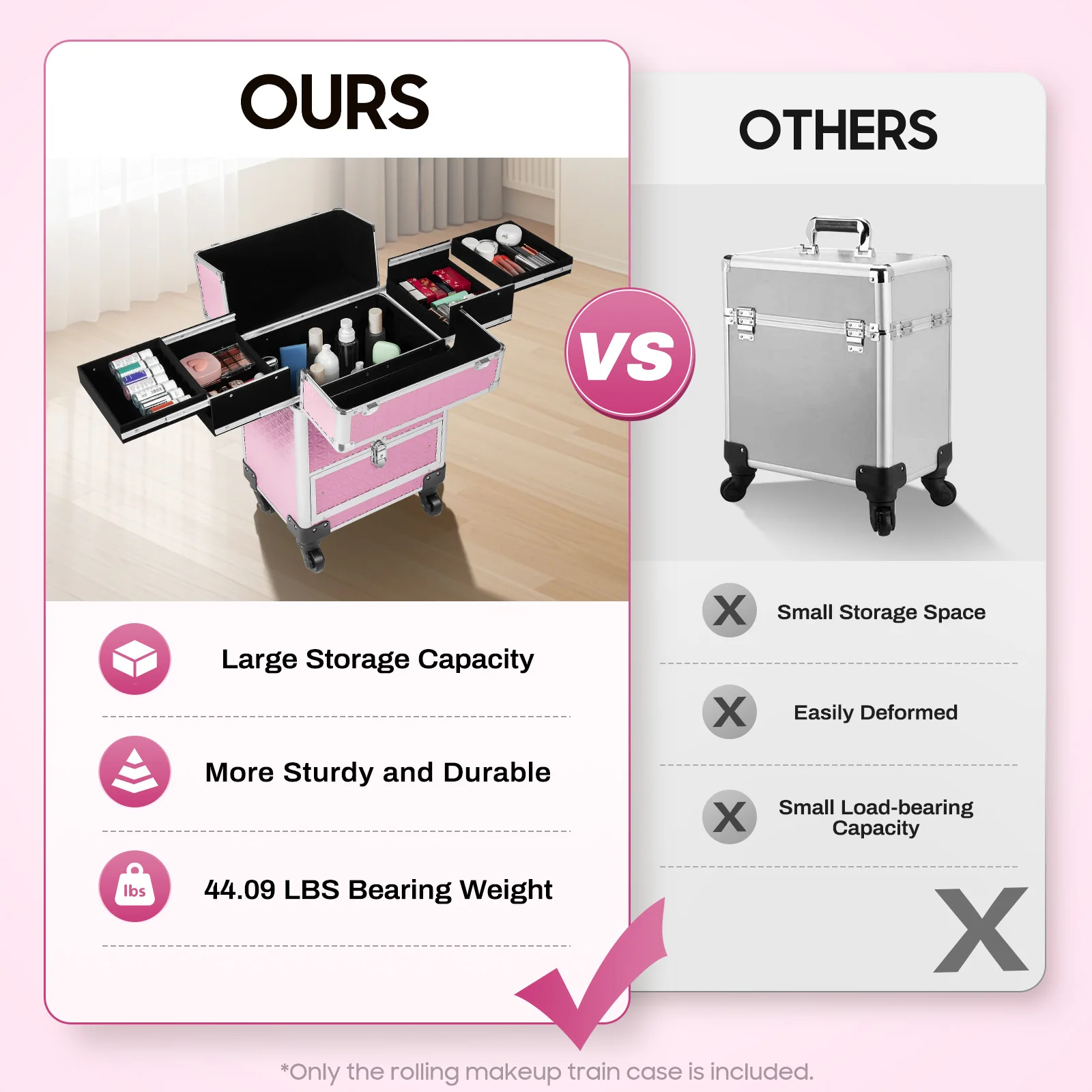 Pink Nail Art Embroidery Hairdressing Bottom Drawer Storage Box Rolling Makeup Train Case For Storing Tools Or Daily Necessities