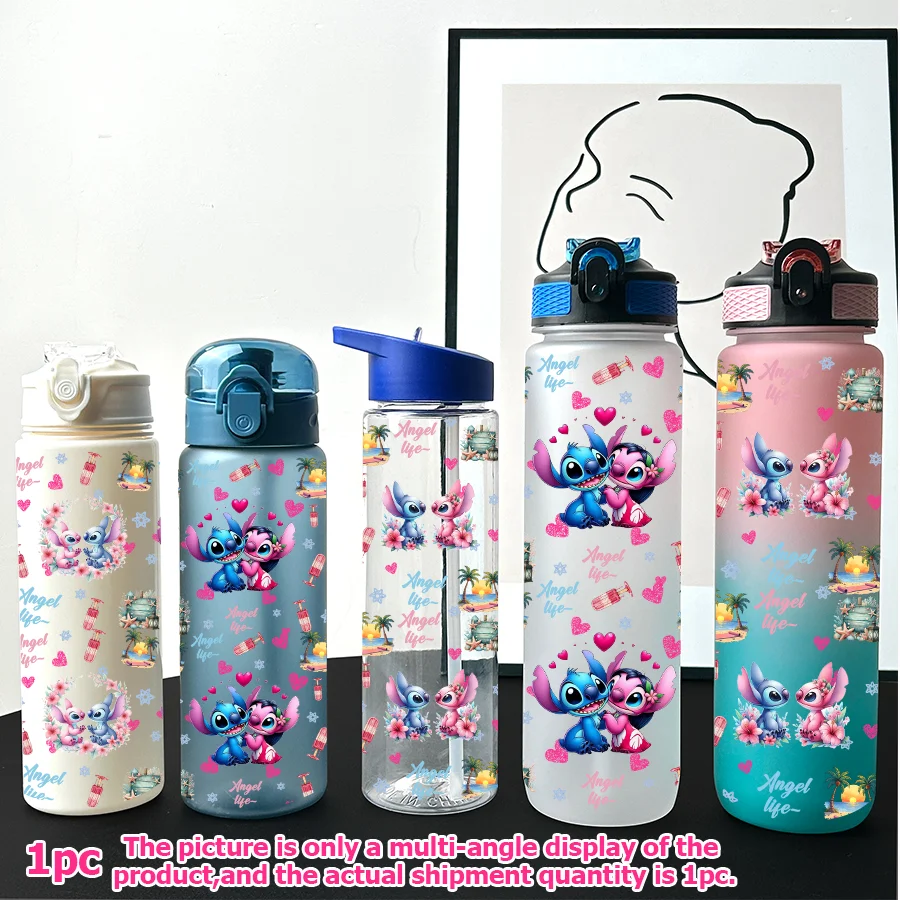 

1Pc Disney Stitch Angel Printed 23-32oz Multi-plastic Water Bottle Portable Sports Water Cup Birthday Gift
