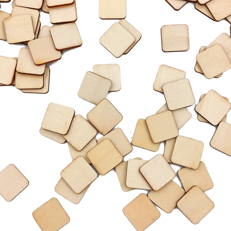 50pcs 20mm Unfinished Wood Pieces Blank Natural Slices Wood Square for DIY Crafts Painting, Scrabble Tiles, Decoration