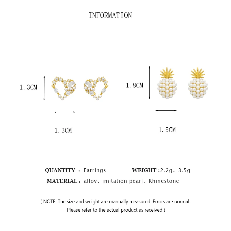 Mini Heart Pineapple Ear Stud Elegant Imitation Pearl Stud Earrings Women's Fashion Korean Ear Jewelry Party Girls Gifts image 6