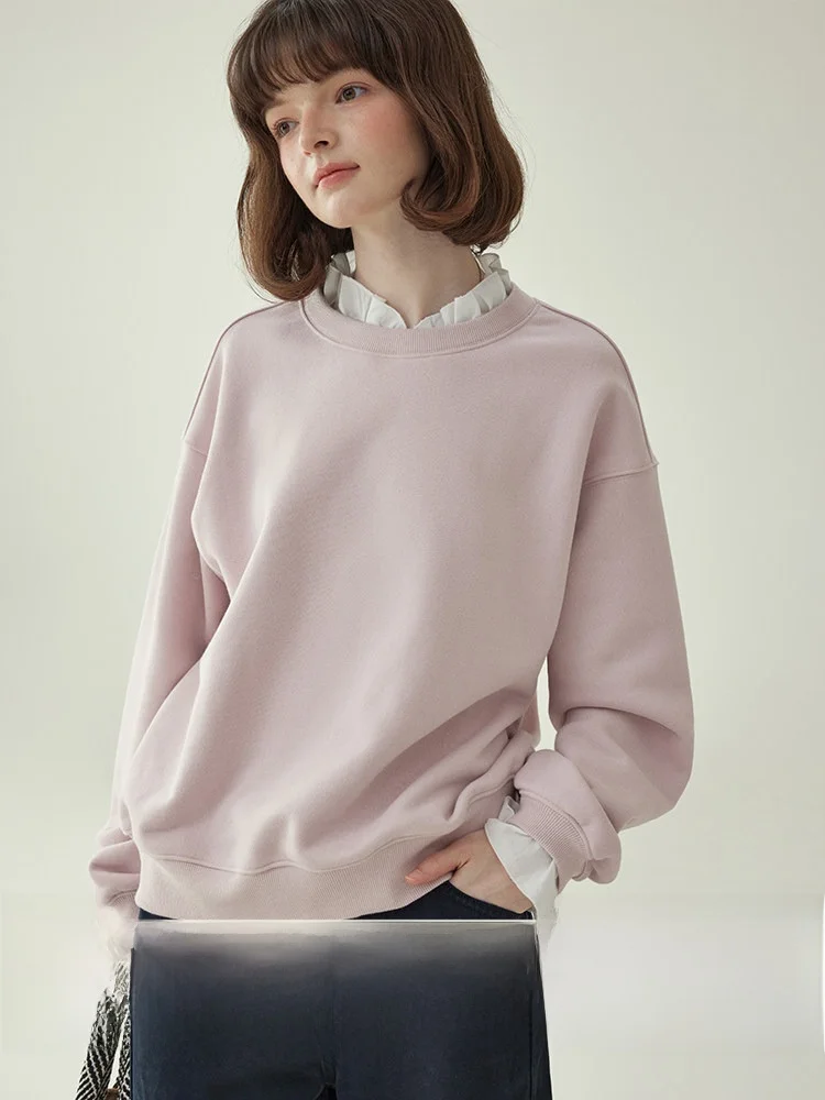 

Оригинальный женский свободный зимний свитшот AMUU с кружевной отделкой и эффектом двухслойности, новинка, милый дизайн, имитация двухслойной толстовки