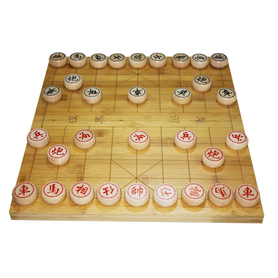 Chinese Chess Xiang Qi Size 4 Wooden box and Pieces Folding Checkboard 32Pcs/Set No Magnetic Puzzle Game Kids Gift