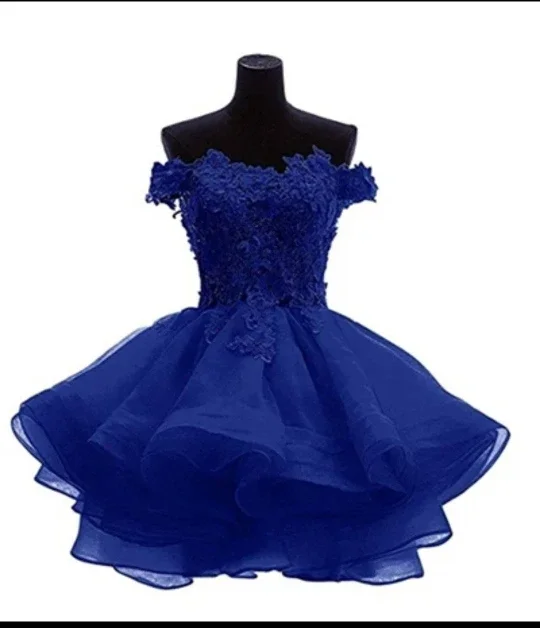 ANGELSBRIDEP-Vestidos De graduación azul real personalizados, Vestidos De 15 anos con hombros descubiertos, Mini Vestidos De noche cortos con cuentas para fiesta para mujer