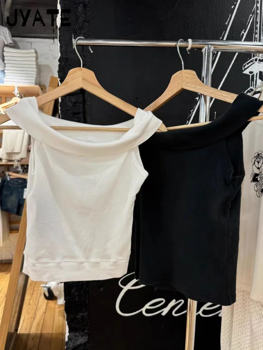 Schwarze träger lose kurz geschnittene T-Shirts Frauen Sommer neue Baumwolle Slash Neck schlanke T-Shirt lässig süße Straße adrette Stil Ernte Top y2k