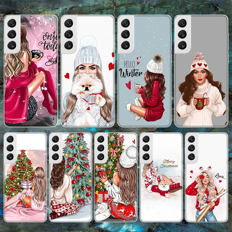 Christmas Art Girls Coffee Soft Phone Case For Samsung Galaxy M12 M21 M30S M31 M32 Note 20 Ultra 10 Lite 9 8 J4 J6 Plus + M51 M5