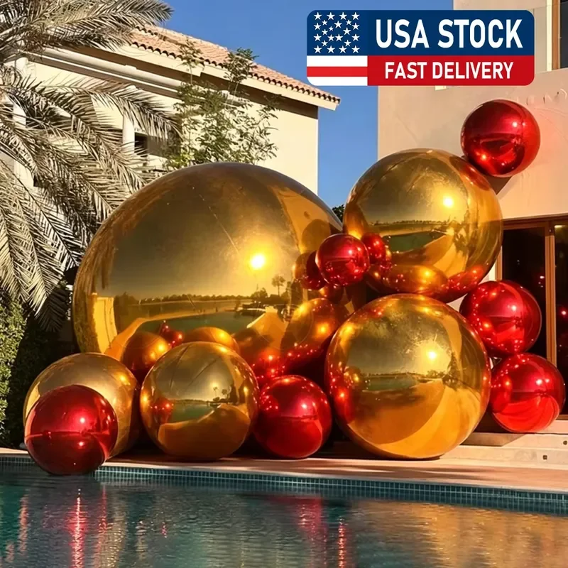 6pcs Gold Inflatable Mirror Balloon Set Large Shiny Disco Ball for Wedding Party Event Decoration US Stock Silver Reflective