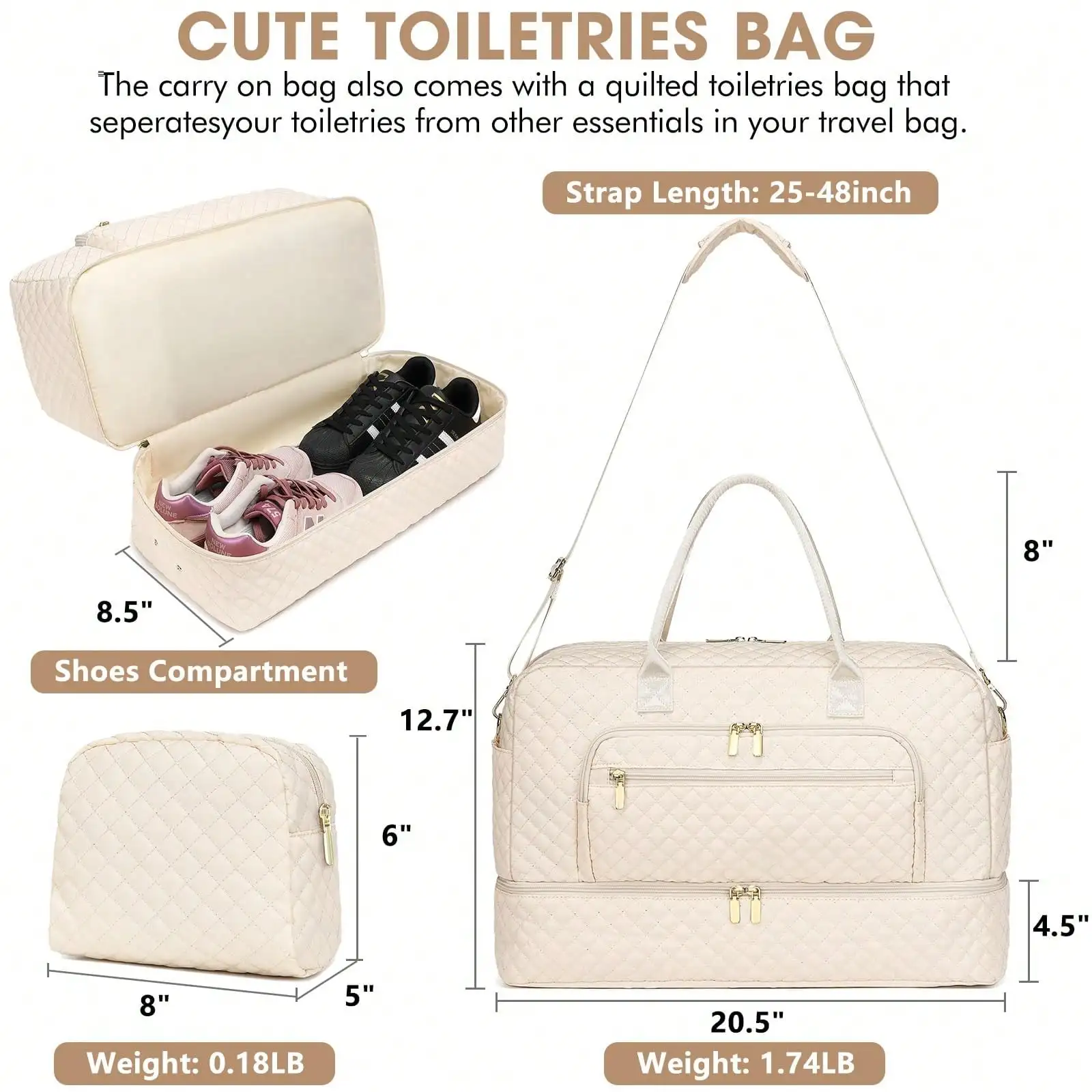 Large Women Travel Duffle Bag - Carry On Overnight Bag Weekend Travel Duffel Tote Bag Yoga Gym Bag With Wet Pocket Toiletry Weekender Overnight Bag For Travel Business Trips Sport , Personal Item Travel Bag With Shoes Compartment