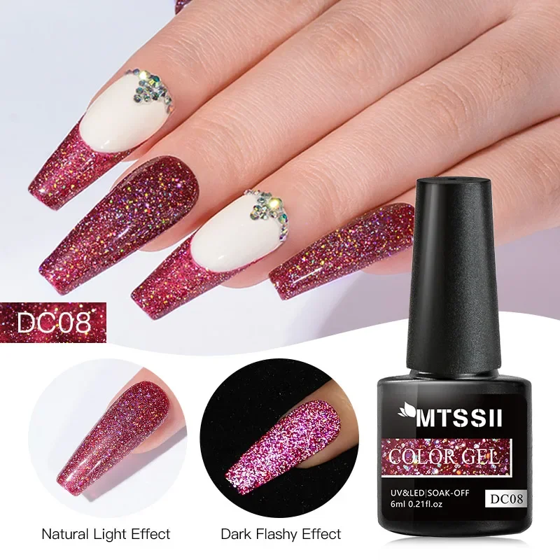 Mtssii 6ml Reflective Glitter Gel Nail Polish - UV LED Nail Gel - Semi Permanent - Base Top Coat