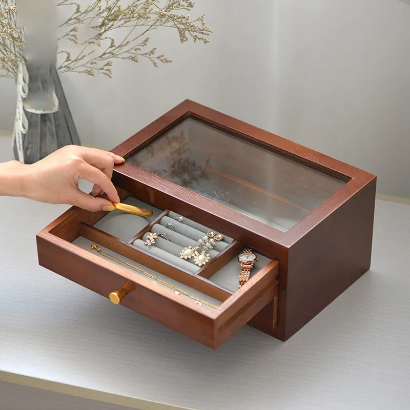 Caja de joyería nórdica de madera maciza, cajas organizadoras de joyería Vintage, Joyero Organizador, organizador de maquillaje, cajas de joyería Оргага Shekз =>