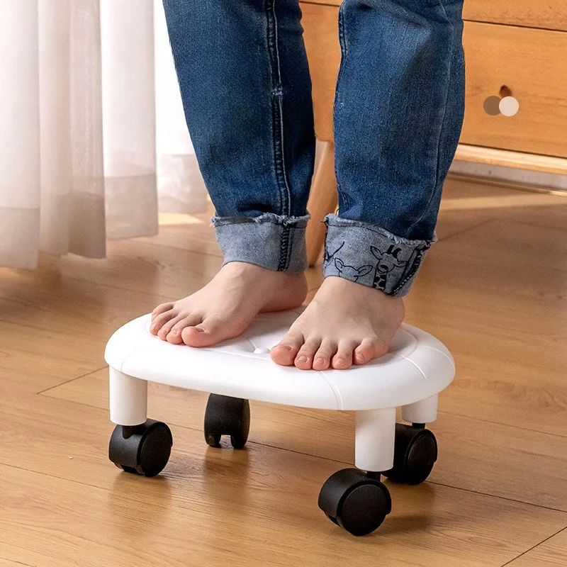 Pulley Low Stool Household Living Room Children with Wheels Removable Small Bench Bedroom Universal Wheel Plastic Stool