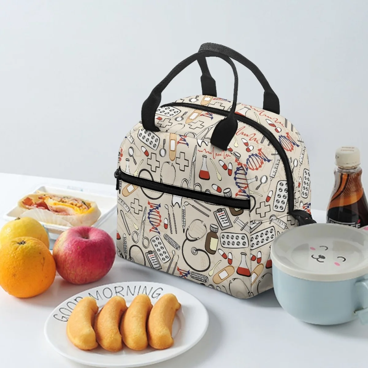 Fashion Doctors Orders Pattern Reusable Lunch Boxes for Women Leakproof Nursing Supplies Thermal Cooler Food Insulated LunchBag