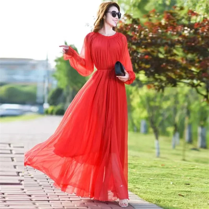 Maxi Dress Women\'s Sundress Abaya Dubai Chiffon Muslim Dresses 2026 New African Turkey Islam Kaftan Robe Long Dresses Vestidos