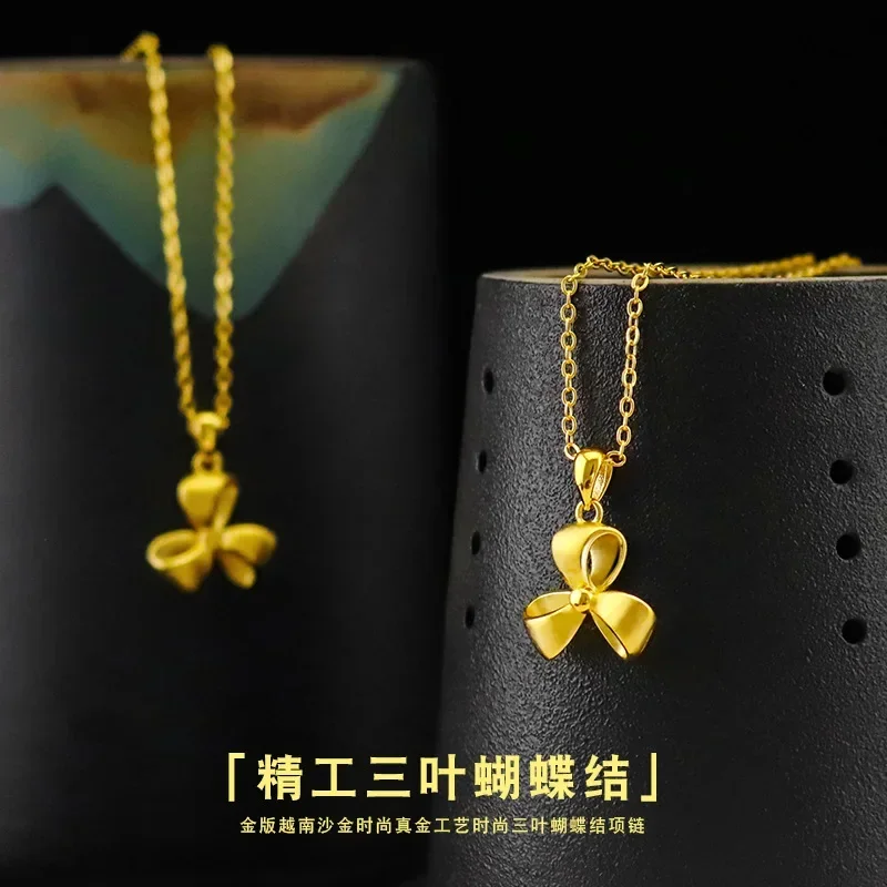 9999 Real Gold 24K Japan and Korea fashion women's bow collarbone necklace gold craft necklace