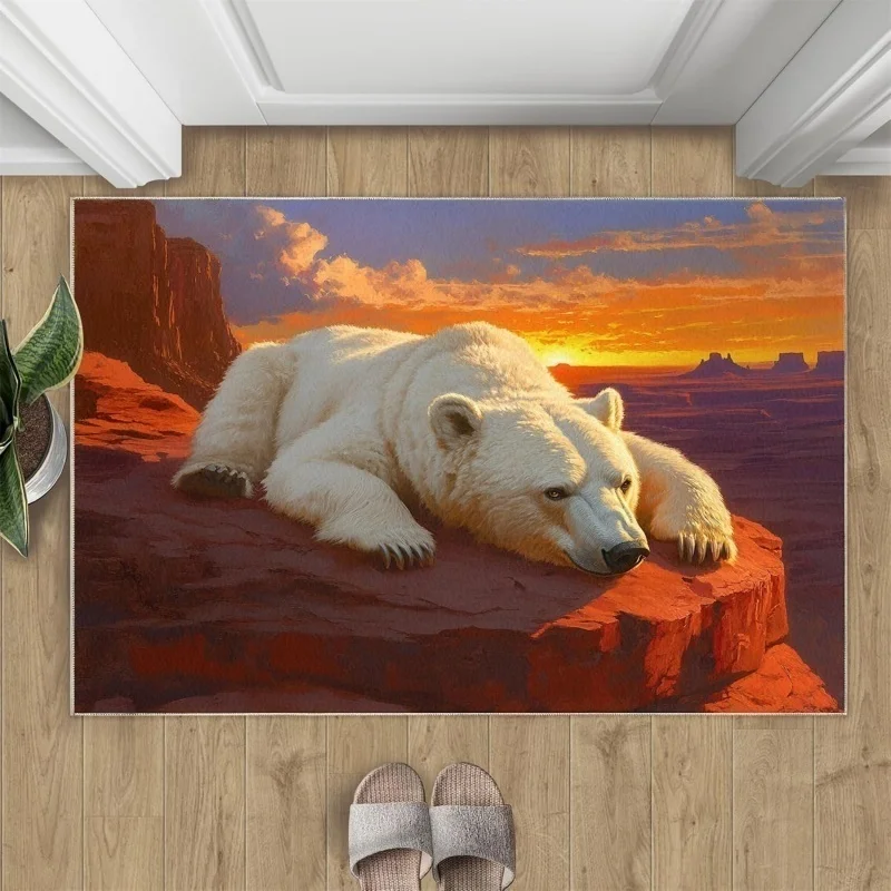 Vintage Ink White Panda Wild Flower Print Doormat Anti Slip Floor Mat Cute Animal Oriental Style Front Door Mat Indoor Decor Rug