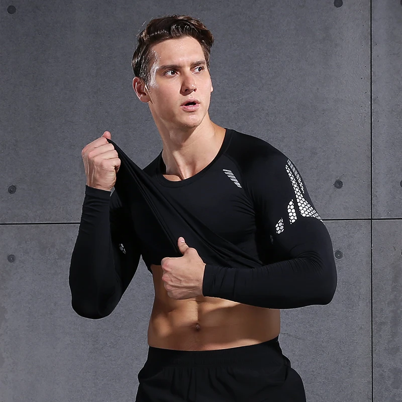 Compression Shirt Men Long Sleeve Printing Sportswear for Men Gym Clothing Running Fitness Training Workout Muscle Top Male