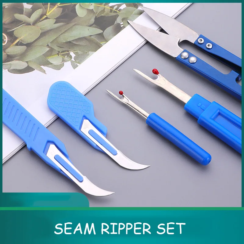 Zxiixz 5Pcs Blue Sewing Ripper Kit with Thread Ripper Seam Ripper and Scissors for Removing Stitches