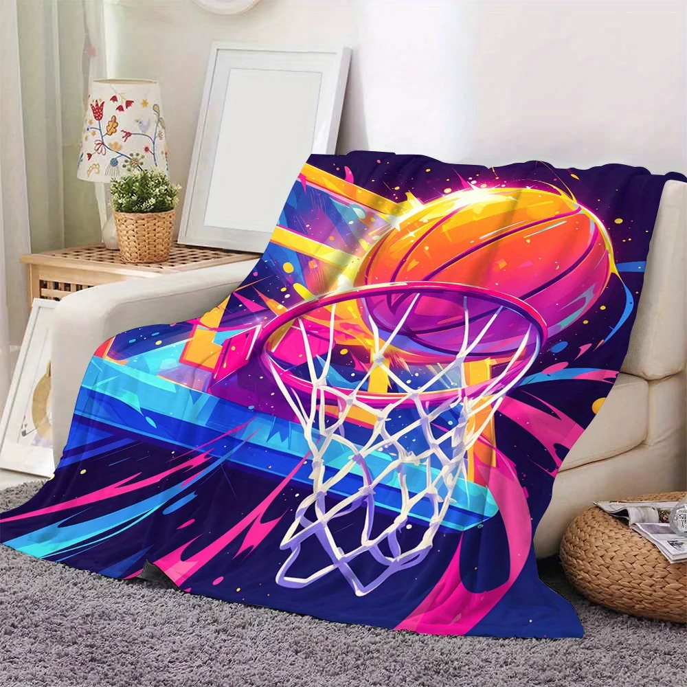 

«Яркое одеяло с баскетбольным кольцом» — идеально подходит для любителей спорта. Мягкая ткань высокого качества обеспечивает комфорт и праздничный стиль».