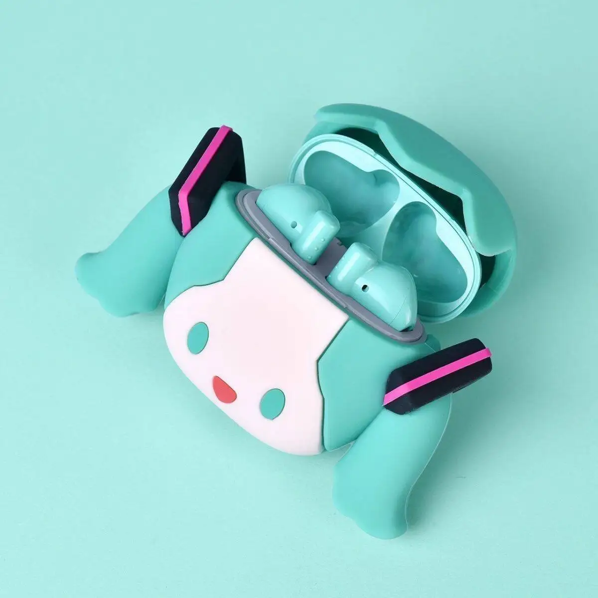 

Miku Wireless Bluetooth Earphones Popo, Light Blue Semi-In-Ear Headphones With Protective Case, Perfect For Anime Fans