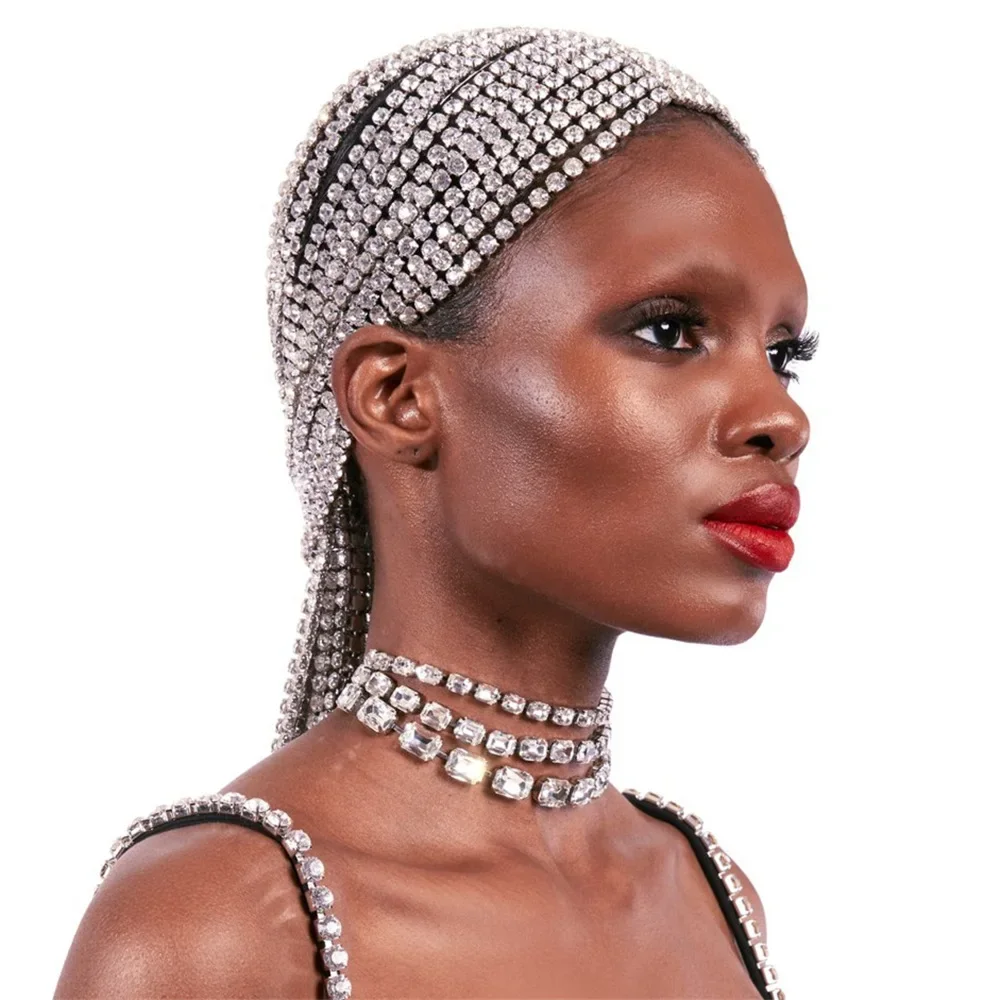 Hot Large Rhinestone Necklace Statement Jewelry for Women Christmas Party Gifts Handmade 3 Rows Crystal Collar Choker Necklace