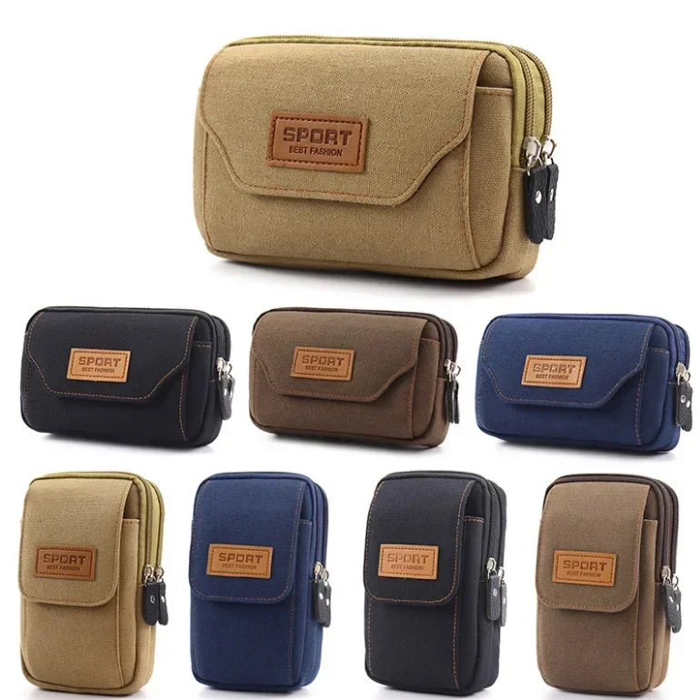 6.5 Inch Heren Zacht Zakje Heuptasje Taille Tas Kleine Zak Canvas Heuptasje Looptas Reizen Campingtassen Borsttas