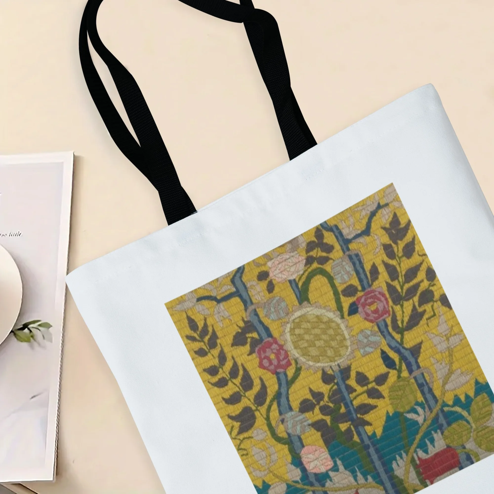 Vintage Art Style Tote Bag Floral & Plant Design Shoulder Bag for Women Large Reusable for Art Lovers Visits & Daily Commute