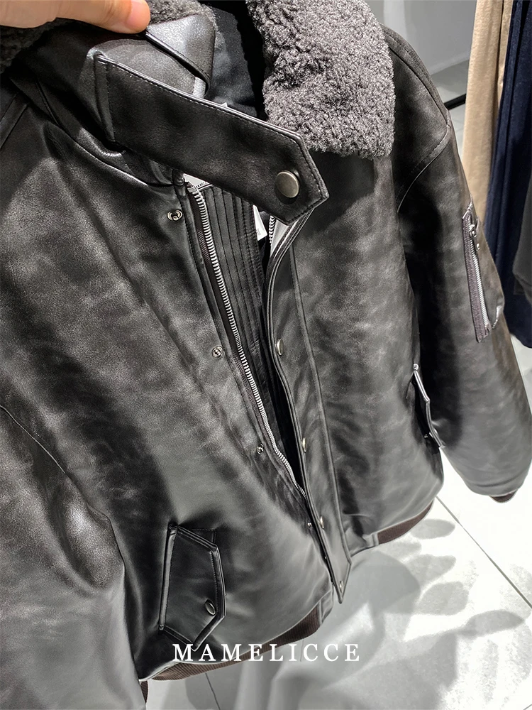 MAMELICCE Original design Removable fur collar jacket Thickened Casual coat Men's clothing Vintage leather jackets overcoats