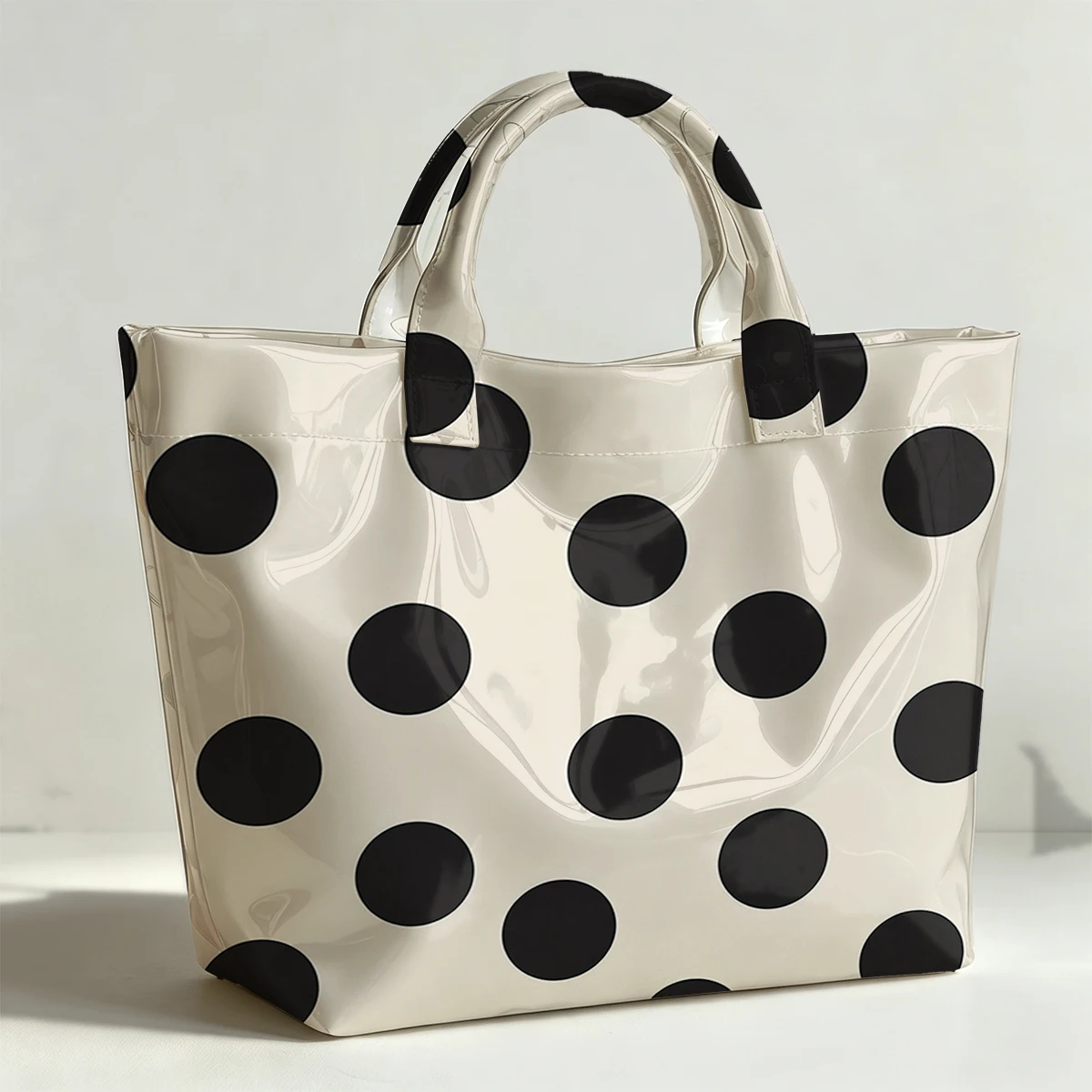 Beige & Black Polka Dots Fashion Bag Transparent PVC Waterproof Handbag Large Capacity Daily Commute Shoulder Tote Mummy Bag
