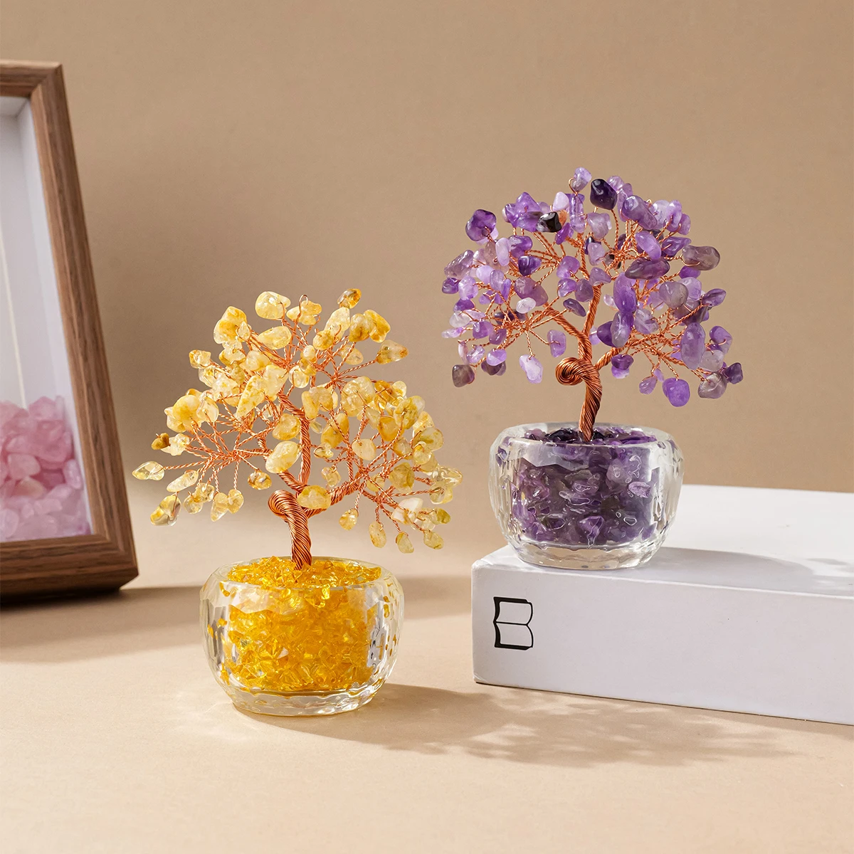 Natural Crystal Money Tree Ornament Feng Shui Wealth Tree with Gemstone Abundance Bowl for Home Office Decoration view 4
