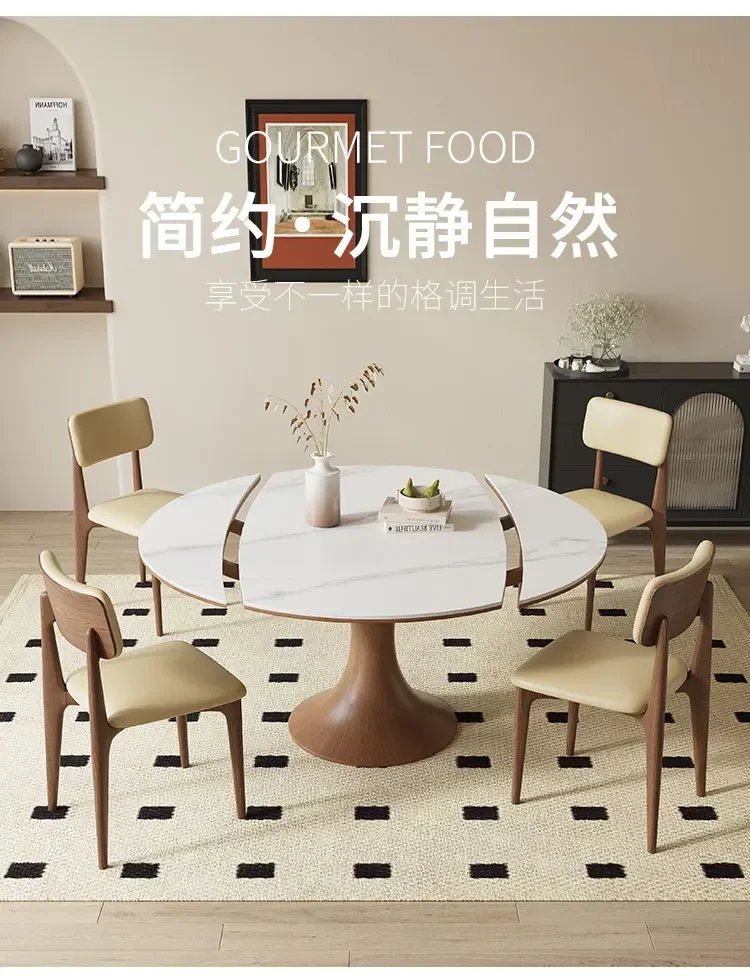 Nordic rock slab round stretchable square becomes round dual-purpose dining table modern simple telescopic folding dining table