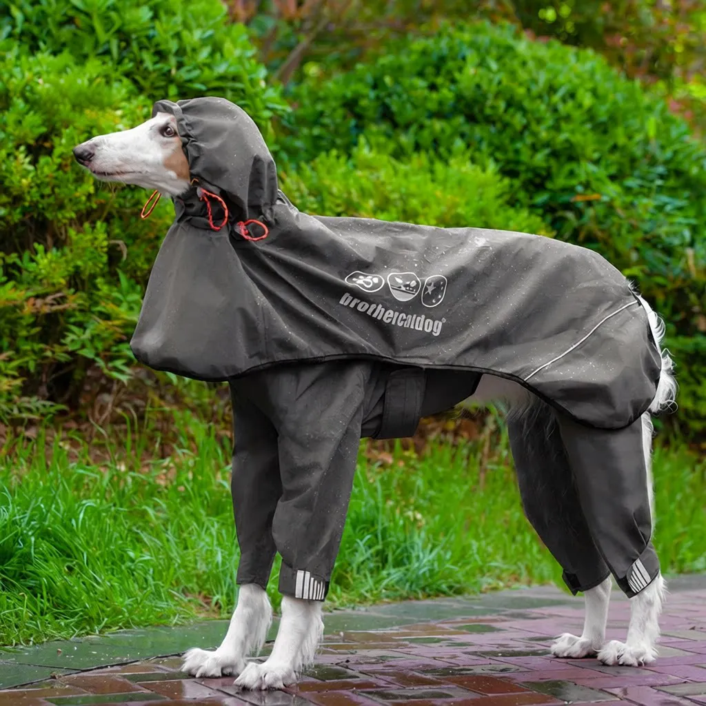 調節可能なペット用レインコート-中型犬から大型犬用-フルカバーコート-接着縫いの縫い目がしっかりしたフード付き四足用レインコート-ペット用品