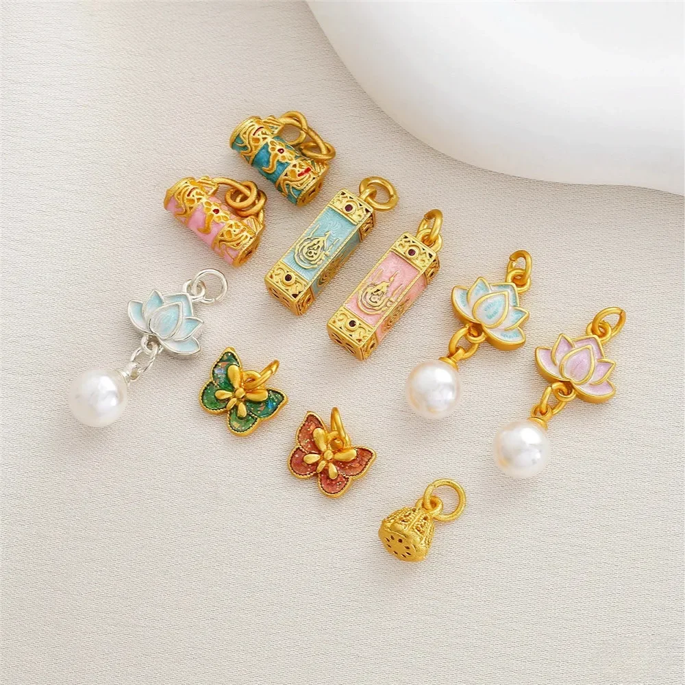 البكم الذهبي الرمال الذهب حزمة الذهب اللون السحلية قفل فلاش فراشة اللؤلؤ لوتس نانا تونغ قلادة DIY بها بنفسك مجوهرات اكسسوارات #1