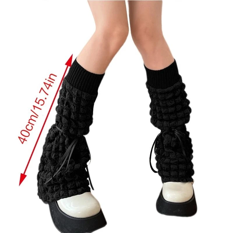 النساء القوس ضمادة نفخة تدفئة الساق الفتيات Harajuku JK موحدة جوارب طويلة إلى الركب 15UB