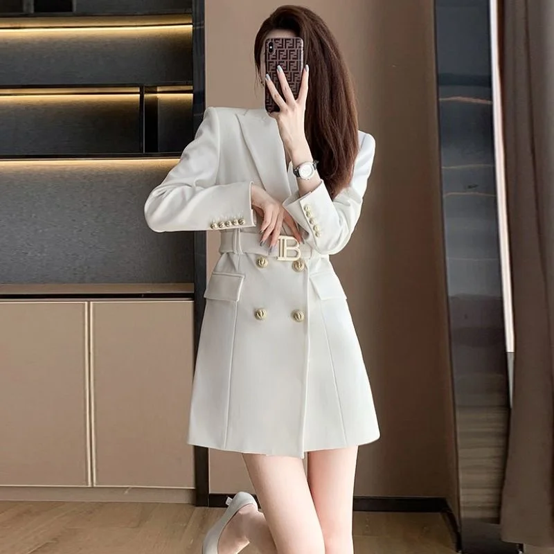 Fashion Temperament Dress Dress Women 2024 Autumn New French High Sense Double Breasted Spring And Autumn Long-sleeved Skirt