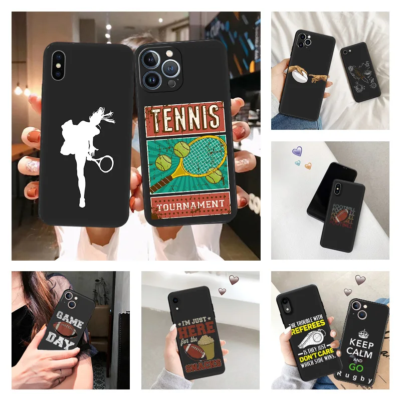 Phone Case for iPhone 16ProMax 14 13 15 Pro Max 12 11 XR SE 7 8 16 Plus Fashion Girl Tennis God Rugby Soft Black Silicone Cover