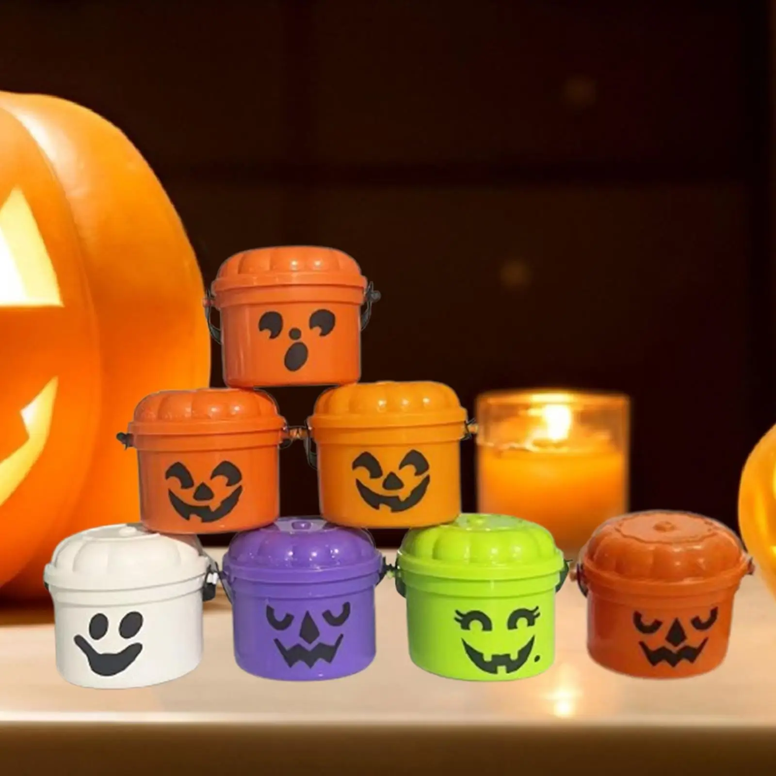 7x Mini Halloween Nostalgia Buckets Horror Small Halloween Candy Holders for Filling with Treats Celebrations Gift Party Favors