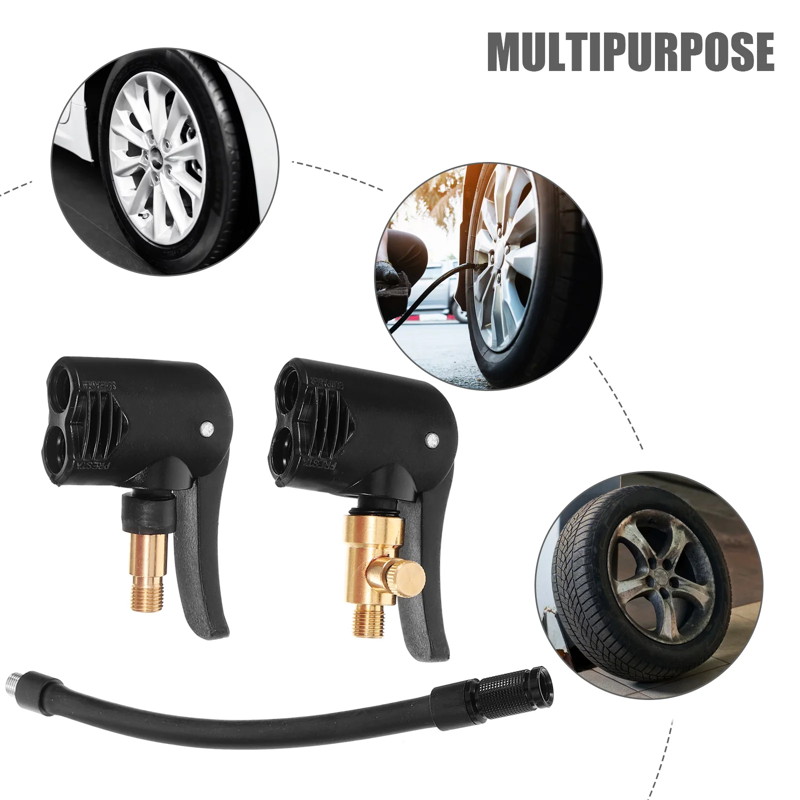 

2pcs Tire Adapter Brass Car Air Chuck Quick Connect For Motorcycle Bike Inflator Nozzle Motorcycle Air Chuck 16Cm Hose Tool