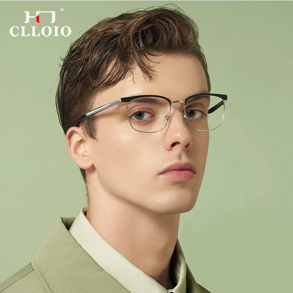 

CLLOIO New Design Myopia Glasses Anti Blue Light Reading Glasses Men High Quality Half-Frame Metal Prescription Eyeglasses 95892