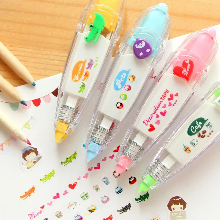 Kawaii Animals Push Type Decorative Correction Tape Corrector Diary  DIY Journal Art Supplies Stationery School Supply Gift