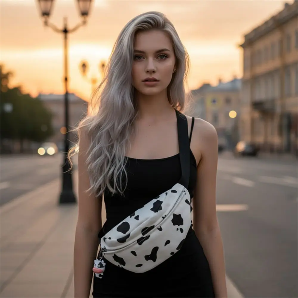 Cow Print Chest Bag Water Proof Large Capacity Crossbody Bag Wear-resistant Black and White Color Shoulder Bag Girls Boys