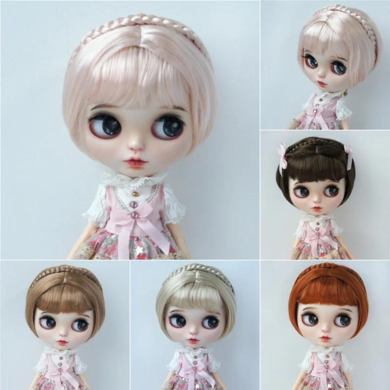 【JUSUNS】JD620 8-9inch  9-10inch Short Bobo cut with Braided Band synthetic mohair BJD wig  1/3 SD DOD Blythes Doll accessories