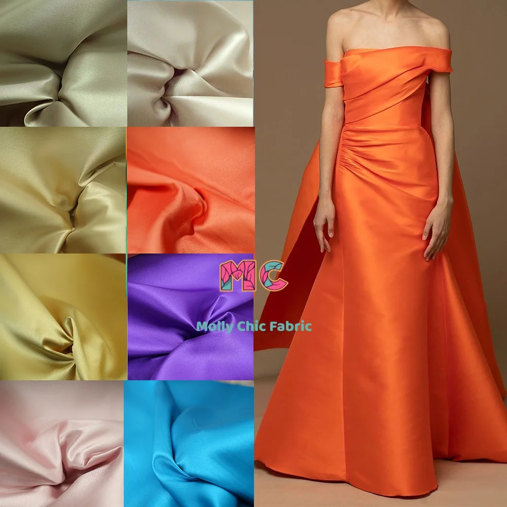 Light colored Thick twill satin Mikado micro stiff custom suit wedding dress flower girl dress cheongsam fabrics for sewing