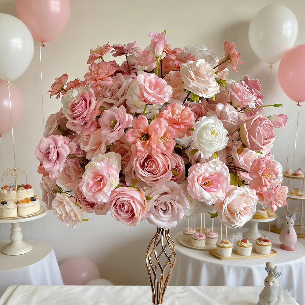 

Pink Artificial Flower Ball Wreath 50/60/70/80cm Wedding Table Centerpiece Road Lead Decor Floral Arrangement for Party Event