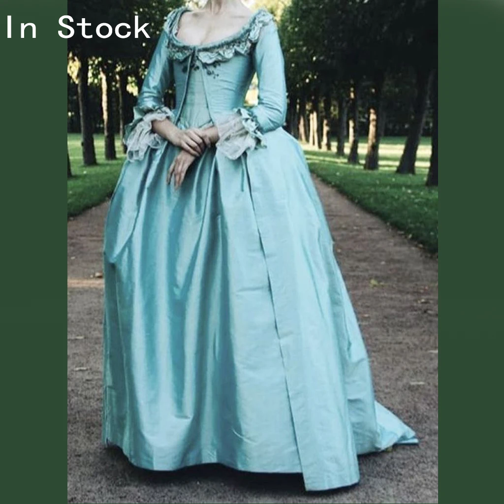 (in stock) 17th Century Dresses Baroque Blue Dress Gown Medieval Vintage Baroque Ball Gown Princess Evening Dress