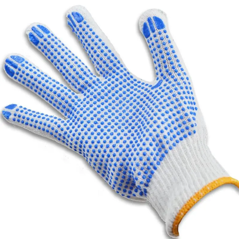 1 Pair Cotton Yarn Practical Anti-Slip Gloves Non-Slip Safety Labor Gloves Yellow Dots Cozy Working Household Gloves For Garden