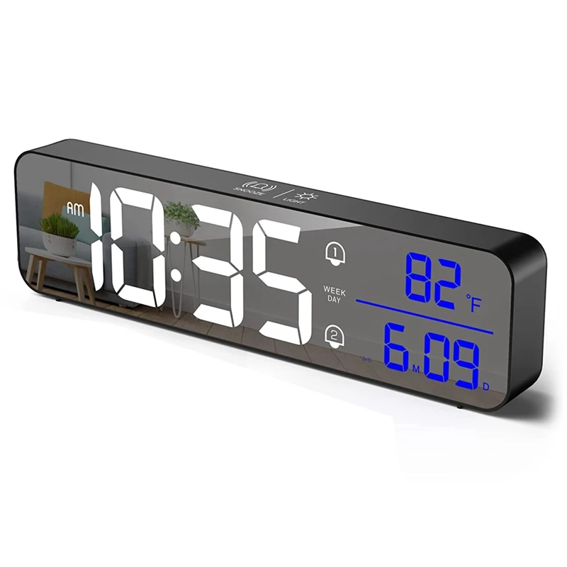 

LED Digital Wall Clock For Bedrooms, Digital Day Calendar Clock, Chargable Desk Digital Clock, Snooze Mode, Custom Brightness