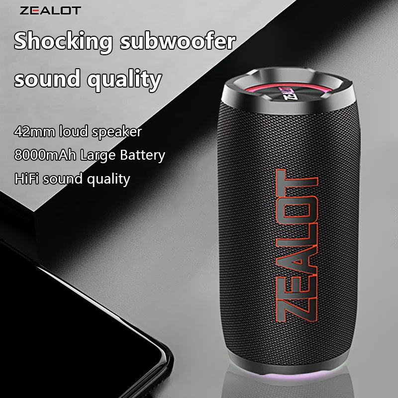 Zealot S76 50W Wireless speaker, Outdoor Portable Subwoofer Speaker, Hifi Sound quality,Dual Pairing, Fast Charging,8000mAh.