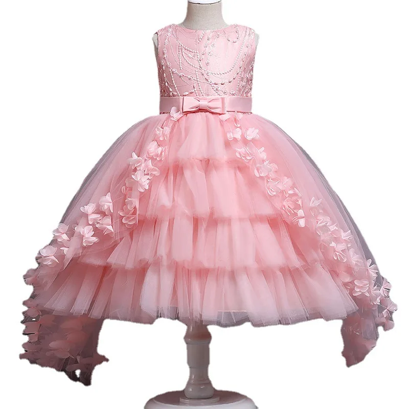 Vestido de Noiva Infantil Princesa, Fofo Lace Trailing Dress, Piano Runway Performance, Vestidos de Florista para Eventos de Casamento, Novo